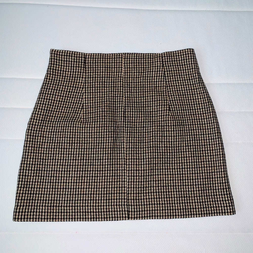 Zara Houndstooth mini skirt cotton wool blend